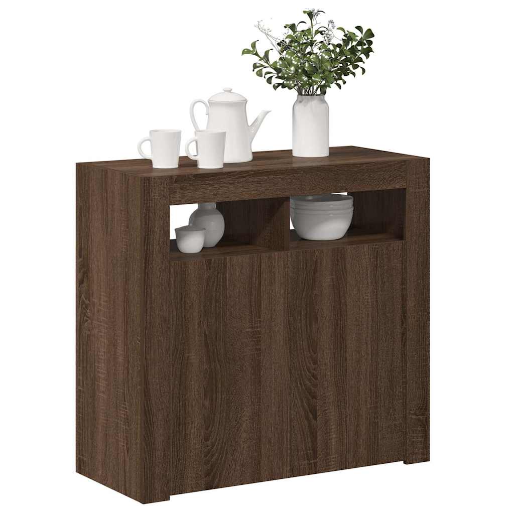 Sideboard mit LED-Beleuchtung Braun Eichen-Optik 80x35x75 cm
